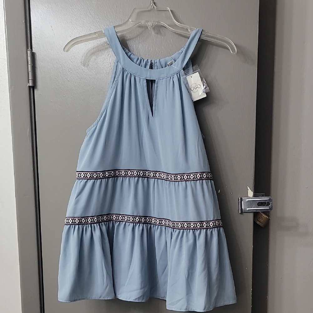 OVO Light Blue Halter Tiered Tunic Dress with Trim